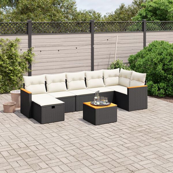 vidaXL 8 Piece Garden Sofa Set with Cushions Black Poly Rattan