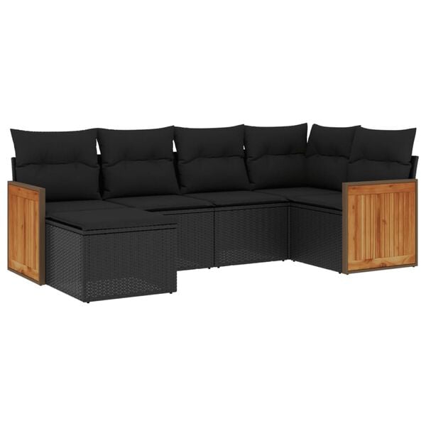 vidaXL 6 Piece Garden Sofa Set with Cushions Black Poly Rattan