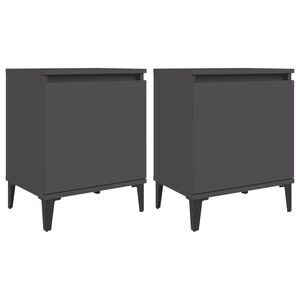 vidaXL Bed Cabinets with Metal Legs Grey 40x30x50 cm