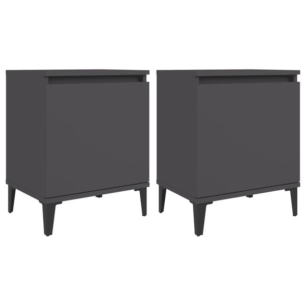vidaXL Bed Cabinets with Metal Legs Grey 40x30x50 cm