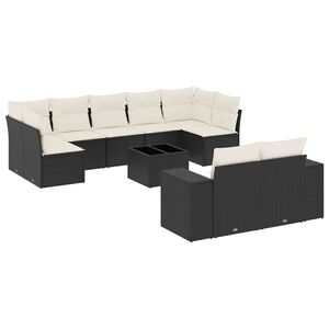 vidaXL 10 Piece Garden Sofa Set with Cushions Black Poly Rattan