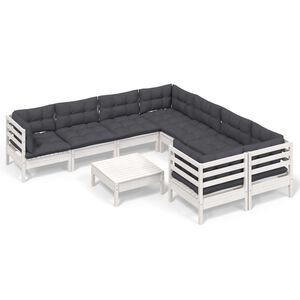 vidaXL 9 Piece Garden Lounge Set with Cushions White Pinewood