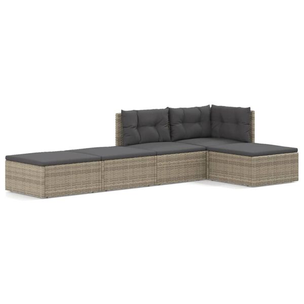 vidaXL 5 Piece Garden Lounge Set with Cushions Grey Poly Rattan