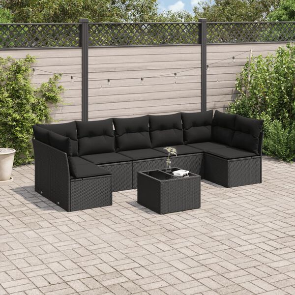 vidaXL 8 Piece Garden Sofa Set with Cushions Black Poly Rattan
