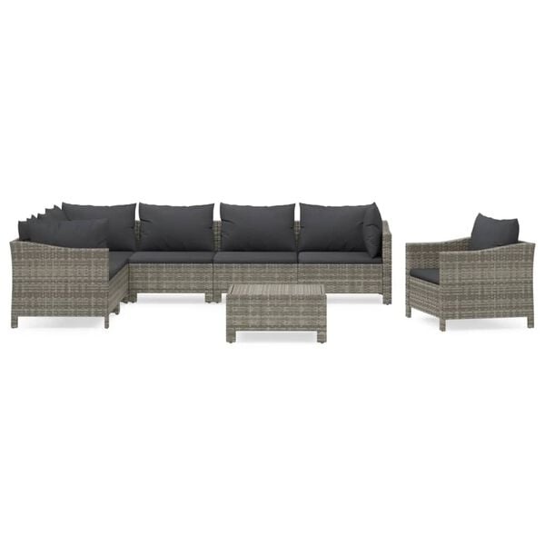 vidaXL 8 Piece Garden Lounge Set with Cushions Grey Poly Rattan