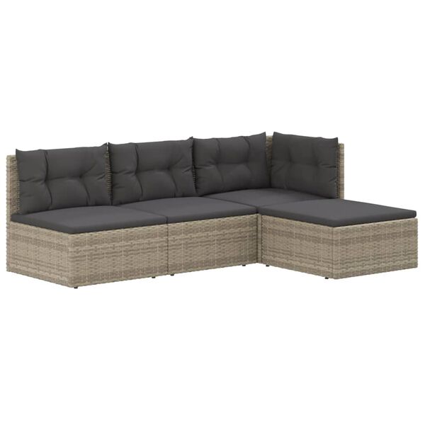 vidaXL 4 Piece Garden Lounge Set with Cushions Grey Poly Rattan