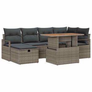 vidaXL Garden Sofa Set Height-Adjustable 7 pcs Grey Poly Rattan
