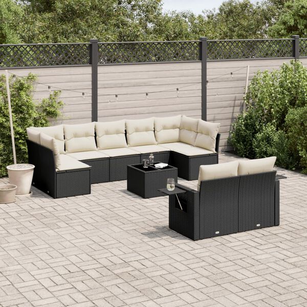 vidaXL 10 Piece Garden Sofa Set with Cushions Black Poly Rattan