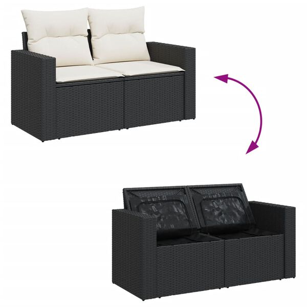 vidaXL 7 Piece Garden Sofa Set with Cushions Black Poly Rattan