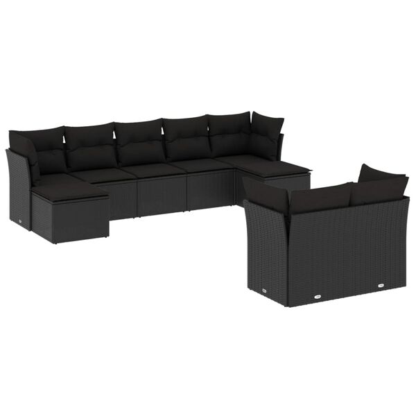 vidaXL 9 Piece Garden Sofa Set with Cushions Black Poly Rattan