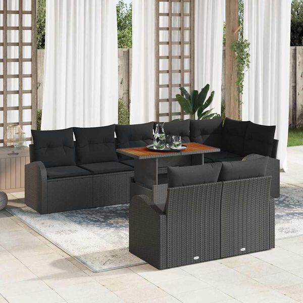 vidaXL Garden Sofa Set with Cushion 9 pcs Black