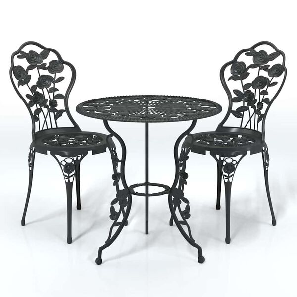 vidaXL 3 Piece Bistro Set Cast Aluminium Black