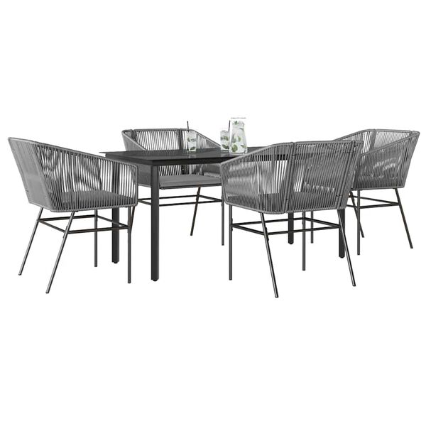 vidaXL 5 Piece Garden Dining Set with Cushions Grey Poly Rattan Glass