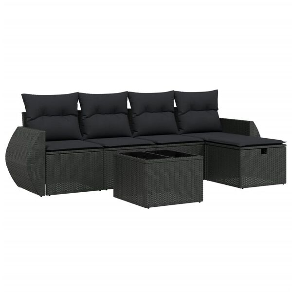 vidaXL 5 Piece Garden Sofa Set with Cushions Black Poly Rattan