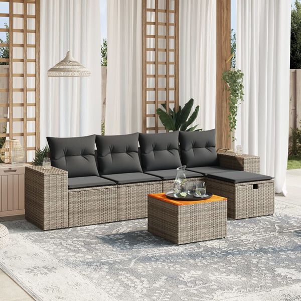 vidaXL 6 Piece Garden Sofa Set with Cushions Grey Poly Rattan