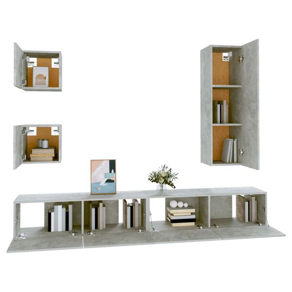 vidaXL 5 Piece TV Cabinet Set Concrete Grey Engineered Wood