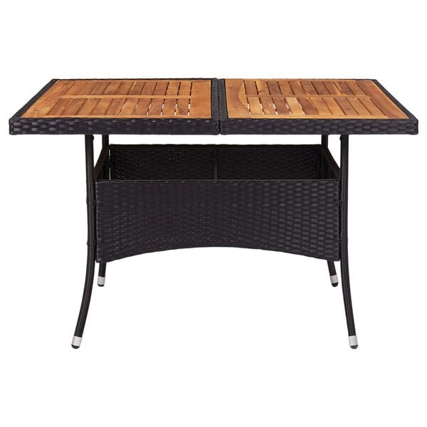 vidaXL Outdoor Dining Table Black Poly Rattan and Solid Acacia Wood