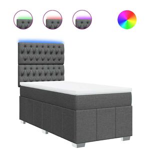 vidaXL Box Spring Bed with Mattress Dark Grey King Single Fabric