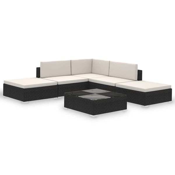 vidaXL 6 Piece Garden Lounge Set with Cushions Poly Rattan Black