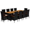 vidaXL 11 Piece Garden Dining Set with Cushions Black Poly Rattan