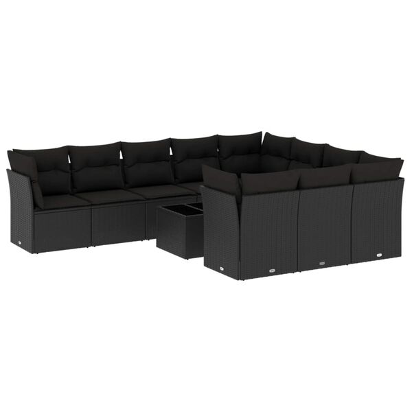 vidaXL 11 Piece Garden Sofa Set with Cushions Black Poly Rattan