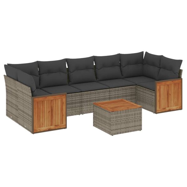 vidaXL 8 Piece Garden Sofa Set with Cushions Grey Poly Rattan