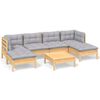 vidaXL 7 Piece Garden Lounge Set with Grey Cushions Pinewood
