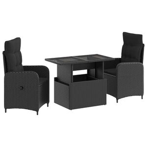 vidaXL Outdoor Dining Set 3 pcs Black Poly Rattan