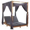 vidaXL Double Sun Lounger with Curtains & Cushions Solid Acacia Wood
