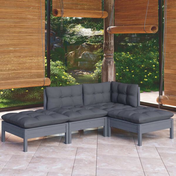 vidaXL 4 Piece Garden Lounge Set with Cushions Solid Pinewood