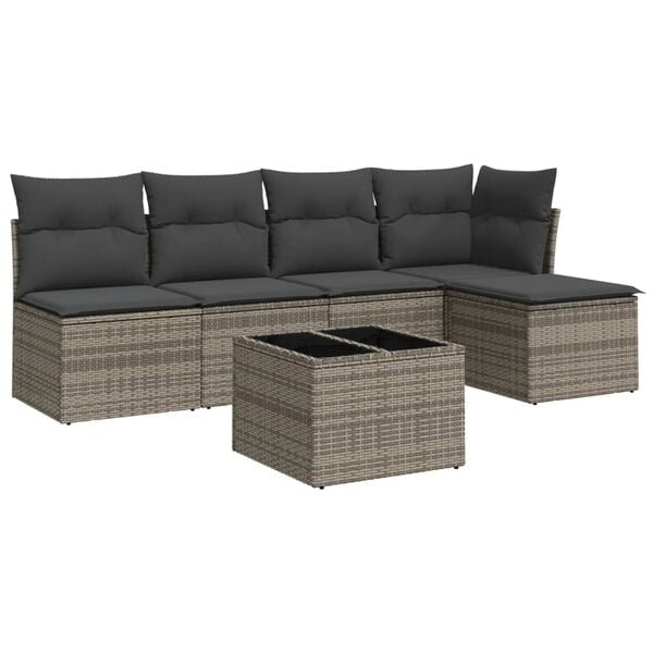 vidaXL 6 Piece Garden Sofa Set with Cushions Grey Poly Rattan