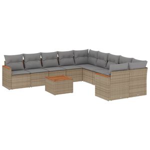 vidaXL 11 Piece Garden Sofa Set with Cushions Mix Beige Poly Rattan