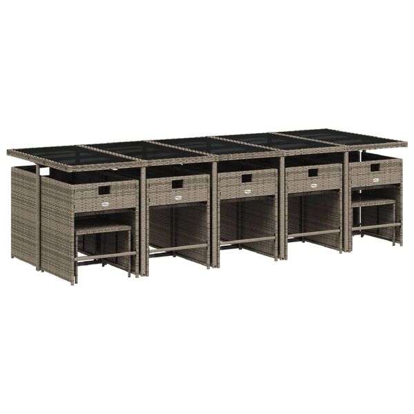 vidaXL 15 Piece Garden Dining Set with Cushions Grey Poly Rattan