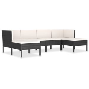 vidaXL 6 Piece Garden Lounge Set with Cushions Poly Rattan Black