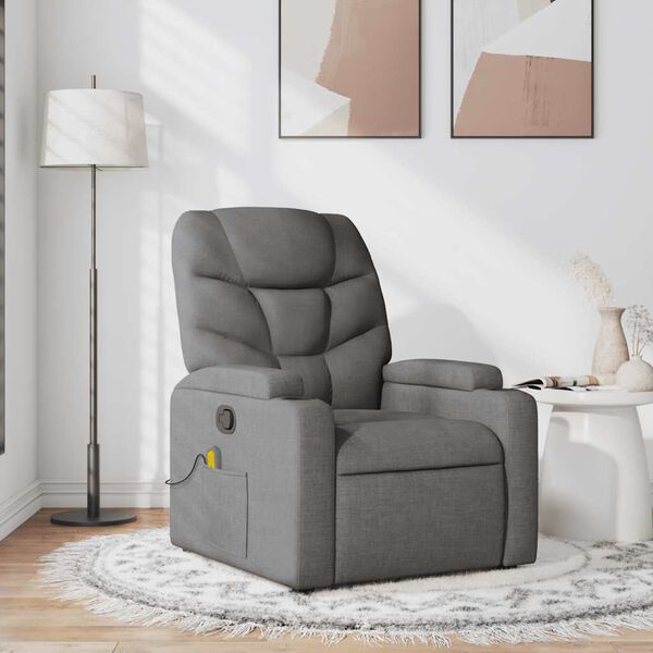 vidaXL Massage Recliner Chair Dark Grey Fabric