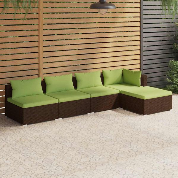 vidaXL 5 Piece Garden Lounge Set with Cushions Poly Rattan Brown
