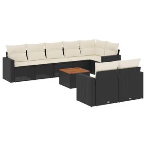 vidaXL 9 Piece Garden Sofa Set with Cushions Black Poly Rattan