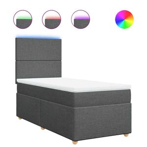 vidaXL Box Spring Bed with Mattress Dark Grey King Single Fabric