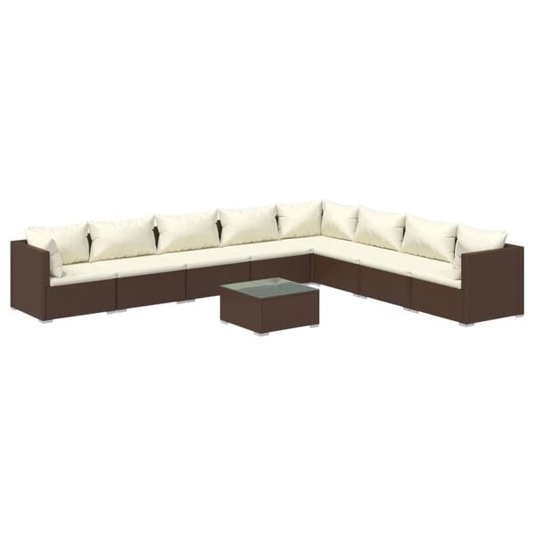 vidaXL 9 Piece Garden Lounge Set with Cushions Poly Rattan Brown