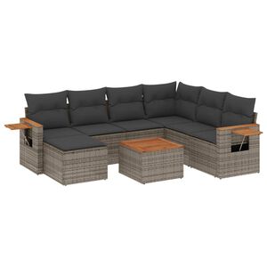 vidaXL 8 Piece Garden Sofa Set with Cushions Grey Poly Rattan