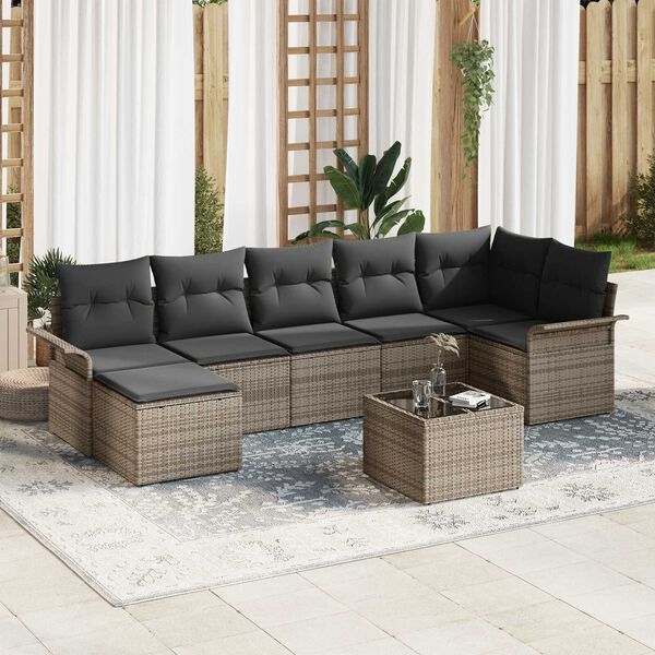 vidaXL Garden Sofa Set with Cushion 8 pcs Grey Poly rattan