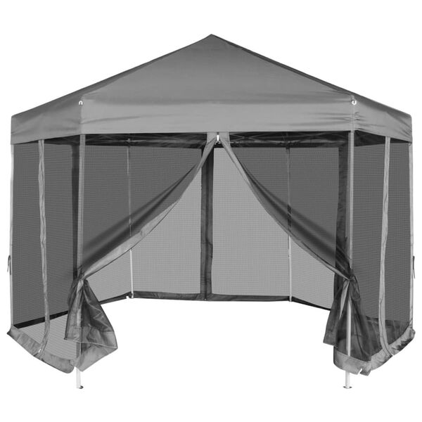 vidaXL Hexagonal Pop-Up Marquee with 6 Sidewalls Grey 3.6x3.1 m