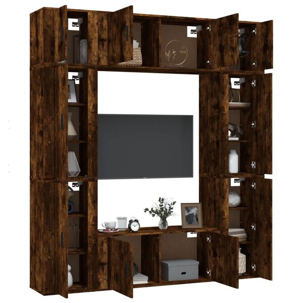 vidaXL 8 Piece TV Cabinet Set Smoked Oak Engineered Wood