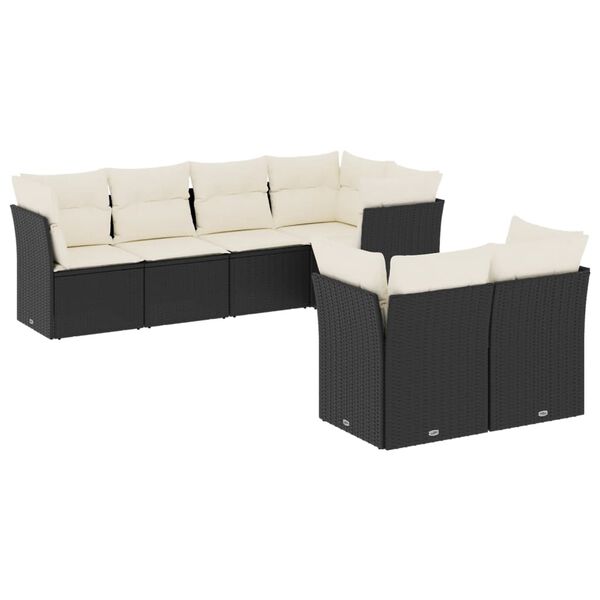 vidaXL 7 Piece Garden Sofa Set with Cushions Black Poly Rattan