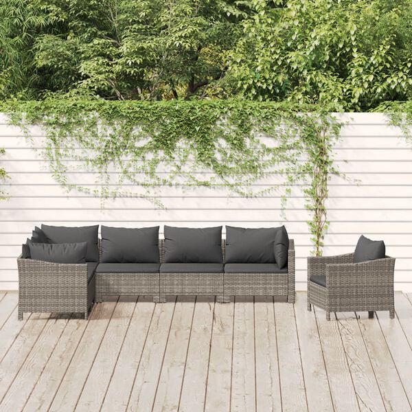 vidaXL 7 Piece Garden Lounge Set with Cushions Grey Poly Rattan