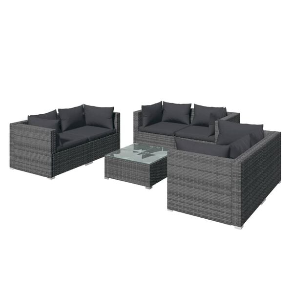 vidaXL 7 Piece Garden Lounge Set with Cushions Poly Rattan Grey