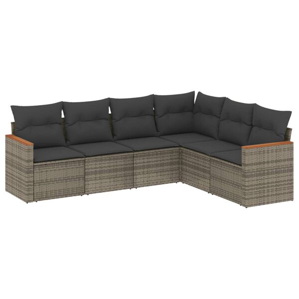 vidaXL 6 Piece Garden Sofa Set with Cushions Grey Poly Rattan
