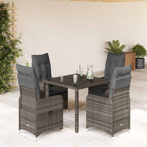 vidaXL 5 Piece Garden Bistro Set with Cushions Grey Poly Rattan