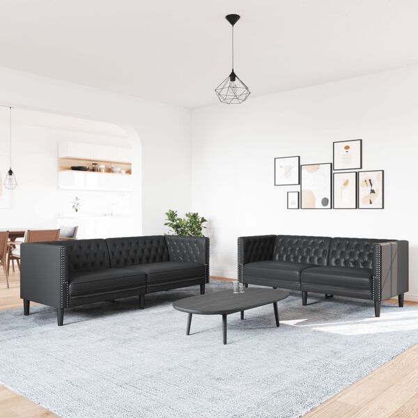 vidaXL 2 Piece Chesterfield Sofa Set Black Faux Leather