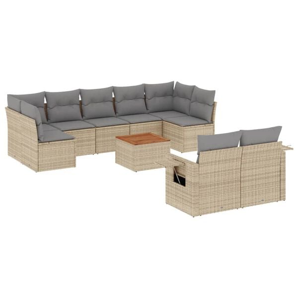 vidaXL 10 Piece Garden Sofa Set with Cushions Beige Poly Rattan